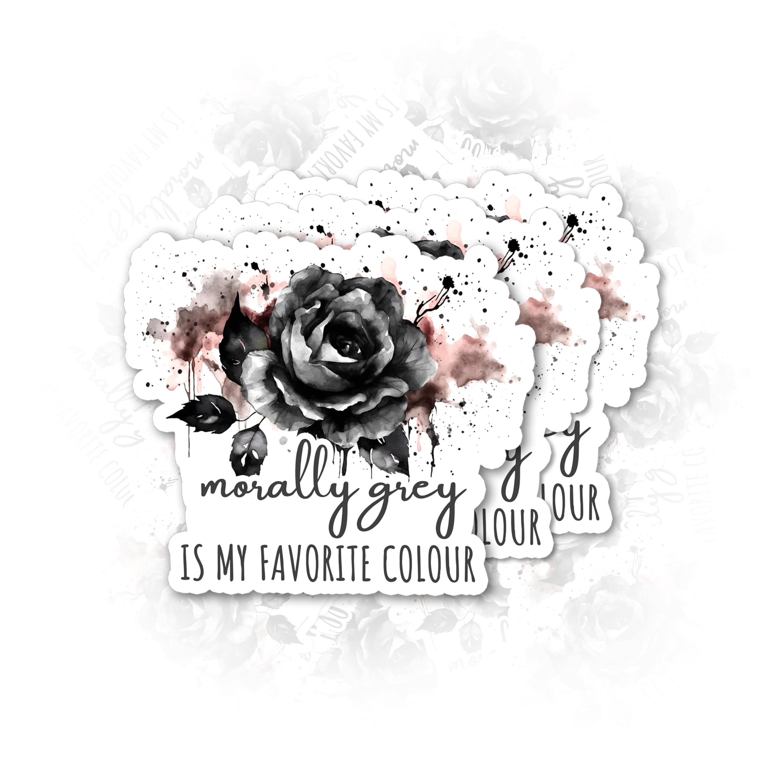 Set 3Pcs Morally Grey is My Favourite Color Sticker Rose Sticker Book Lover Sticker Bookish Sticker Booktok Sticker Water Assitant Die-Cut Vinyl Decals for Laptop Phone Water Bottles (2 Inches)