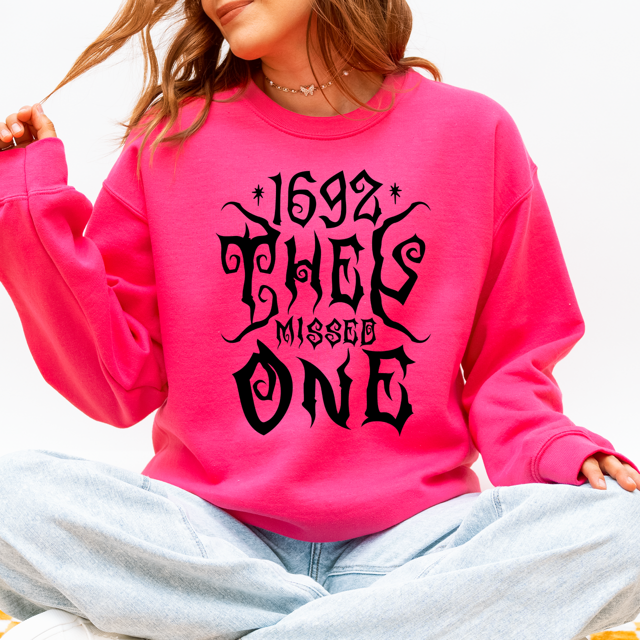 1692 They Missed One Salem Spooky Witch Halloween Night Edition Deluxe Cozy Graphic Sweatshirt