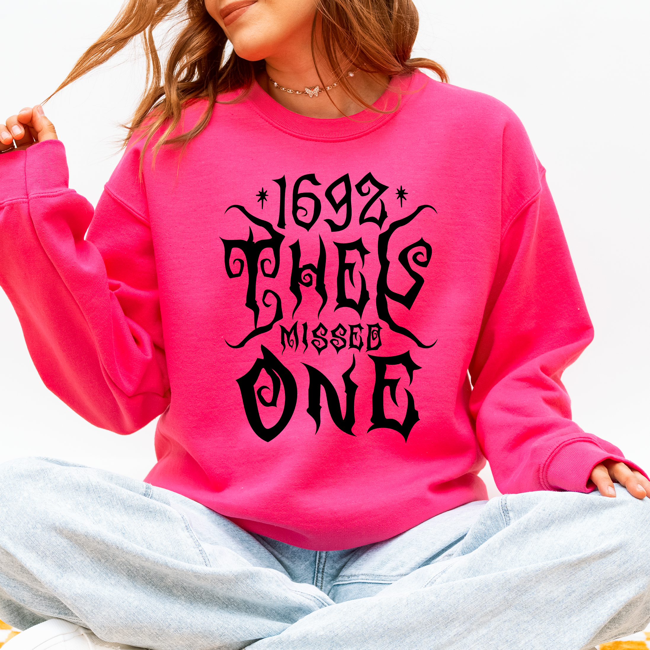 1692 They Missed One Salem Spooky Witch Halloween Night Edition Deluxe Cozy Graphic Sweatshirt