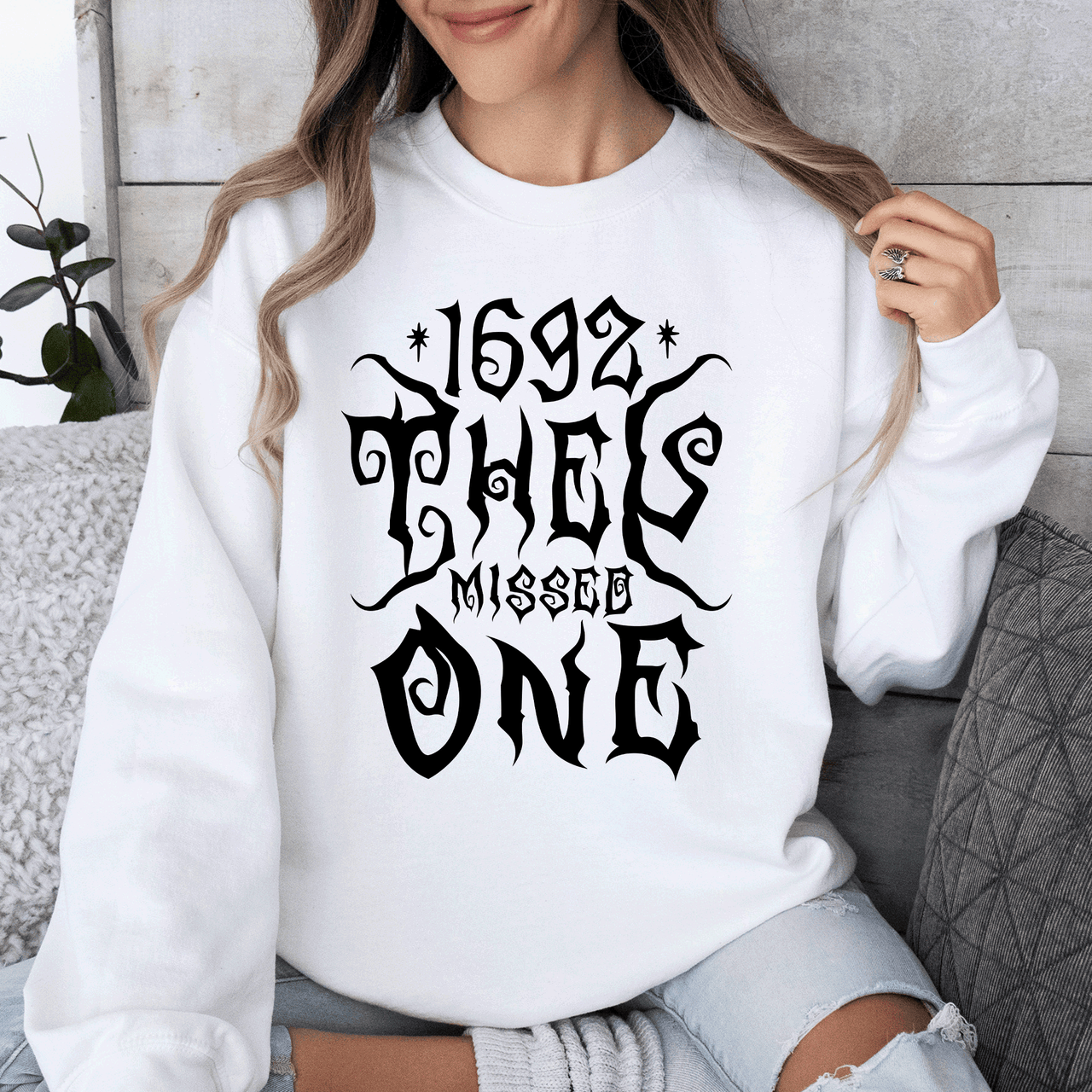 1692 They Missed One Salem Spooky Witch Halloween Night Edition Deluxe Cozy Graphic Sweatshirt