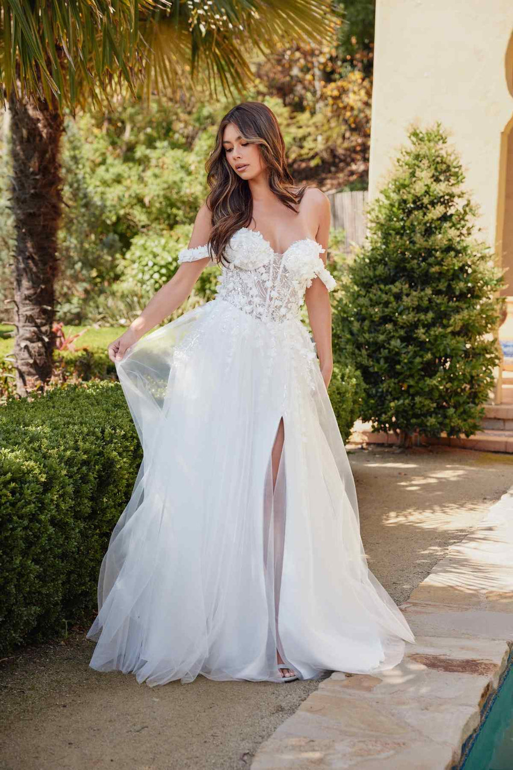 Juliet JT2483KW Dress Off Shoulder 3D Floral Ball Gown