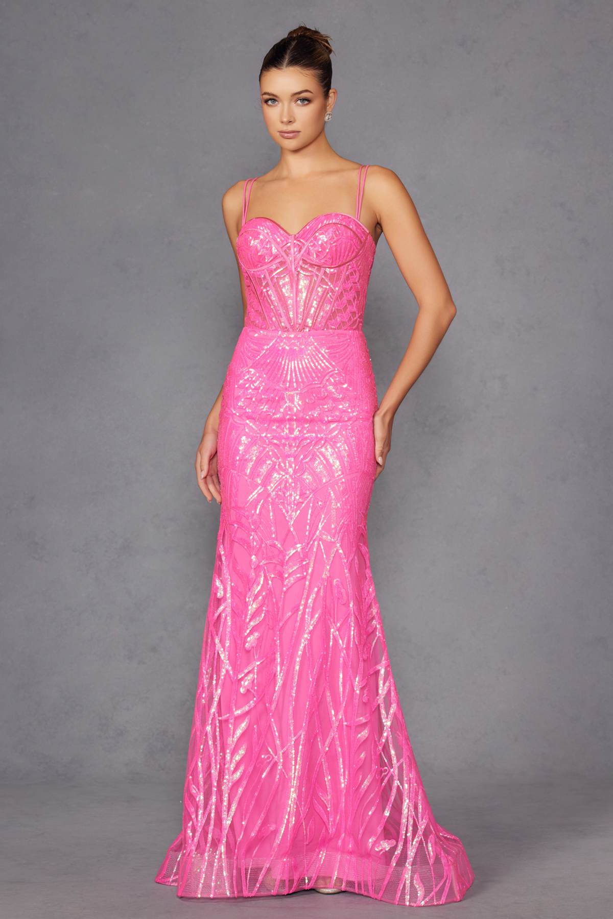 Juliet JT2886C Strapless Sweetheart Corset Sequin Fitted Gown