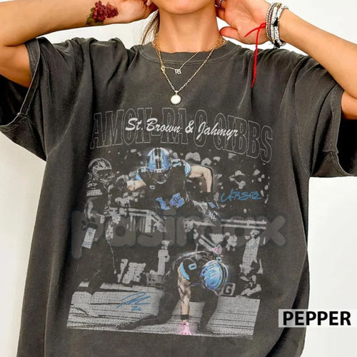 Amon-Ra St. Brown & Jahmyr Gibbs Detroit Football Shirt – Casual Streetwear Style, Vintage Fan Tee
