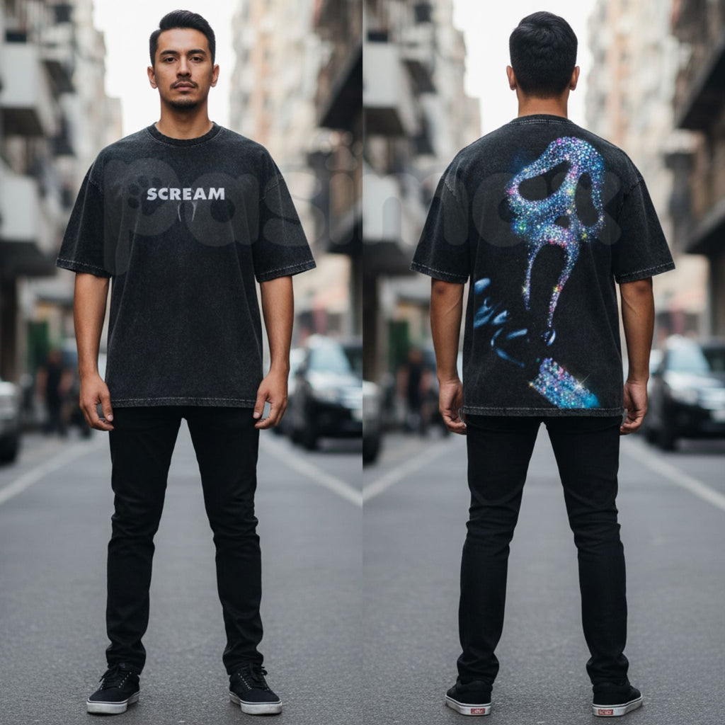 Ghostface "Scream" Slasher Streetwear Tee – y2k Vintage Washed Oversized Graphic T-Shirt