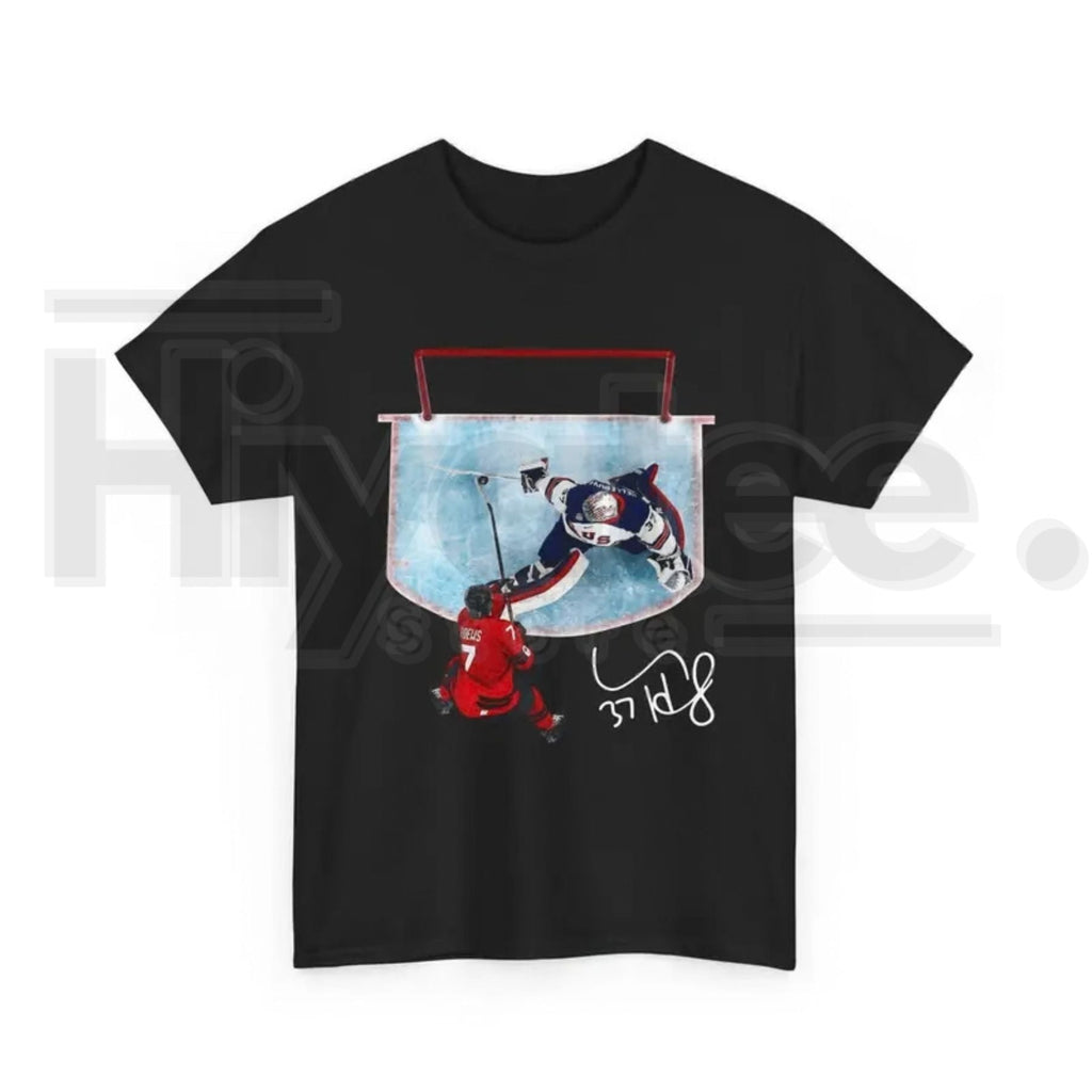 Hellebuyck "The Great Wall" Save Shirt – USA Ice Hockey Gold Medal Fan Tee