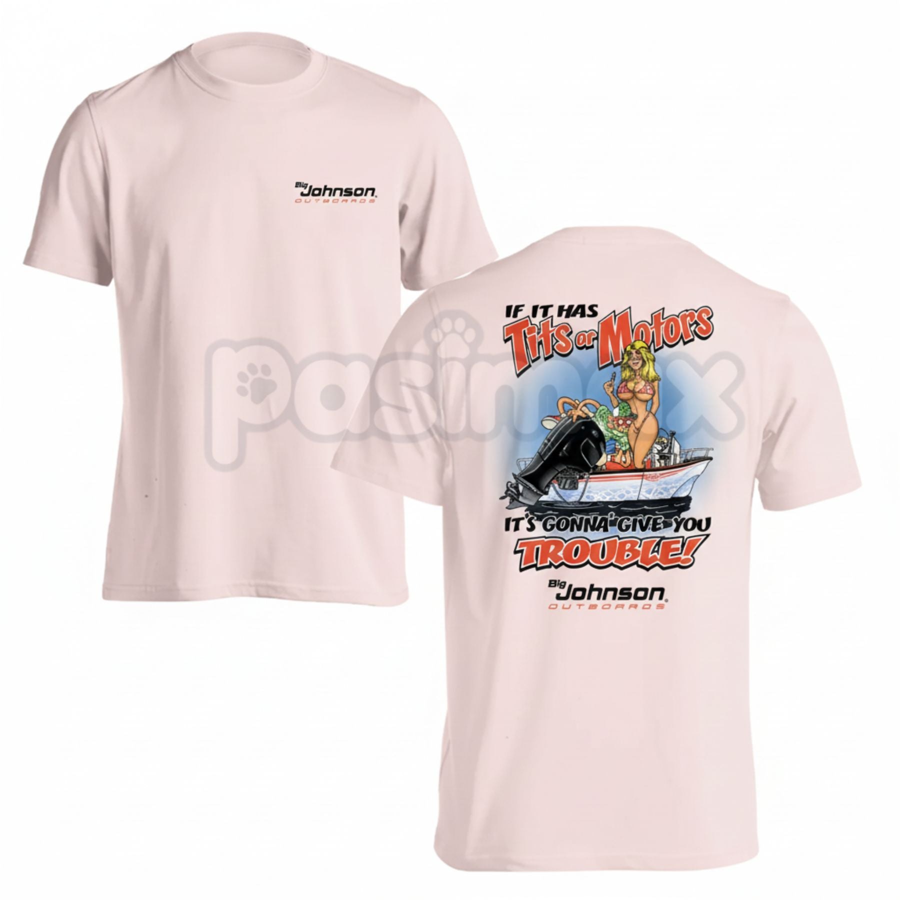 Vintage Big Johnson "Tits or Motors" Mechanic Shirt - Retro E. Normus Johnson Garage Tee, Funny Car Guy Shop Shirt, Old School 90s Automotive Humor Apparel