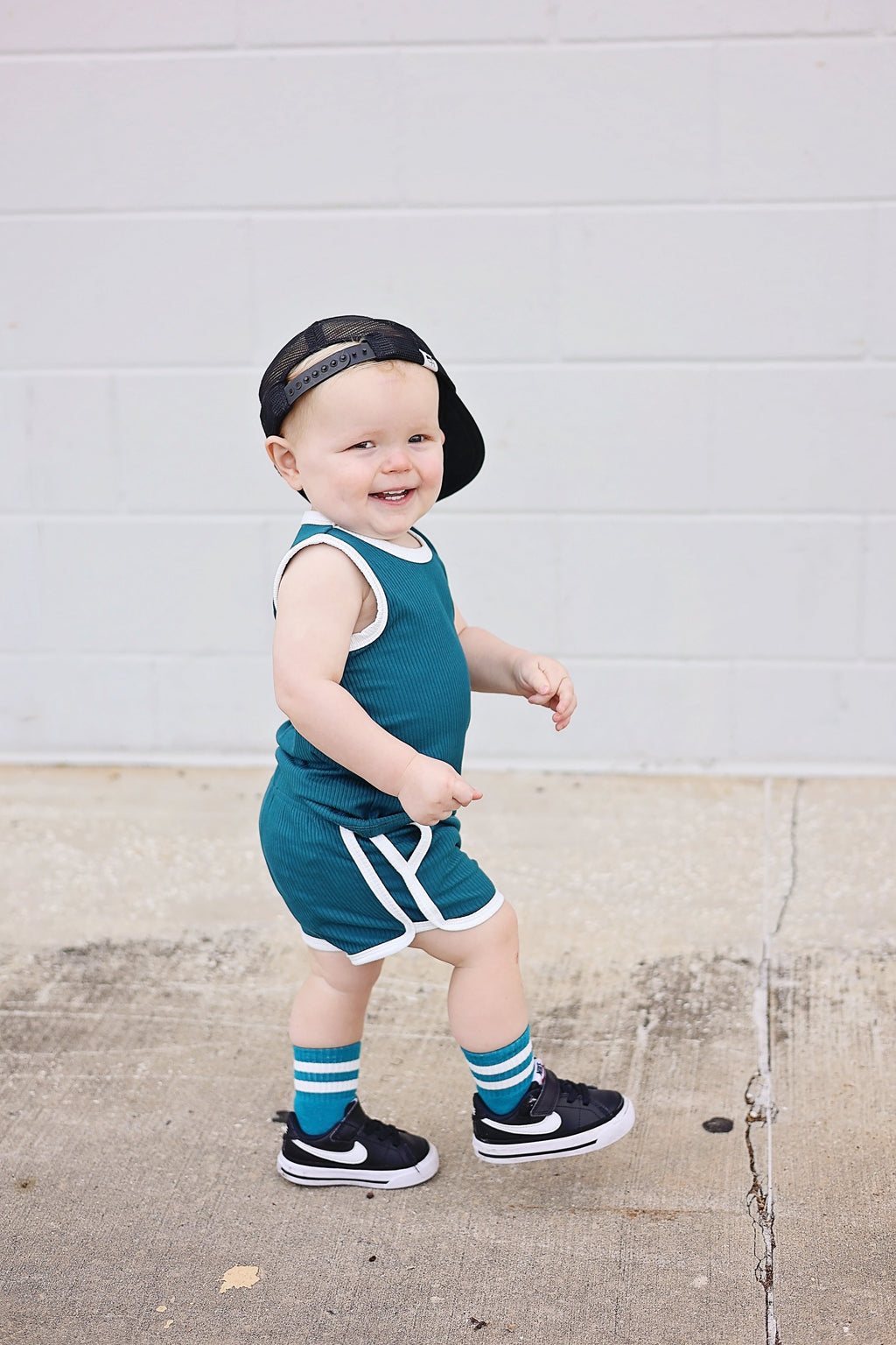 TRACK SHORTS SET- Bamboo Rib Peacock