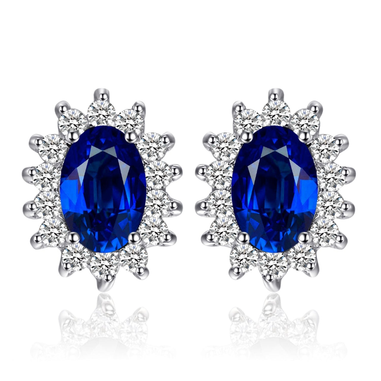 JewelryPalace Princess Diana Kate Middleton Class Gemstone Birthstone Cleated Sapphire Simulated Emerald Stud Earrings for Women 14k Gold Plated 925 Sterling Silver Earrings for Women Earings Set