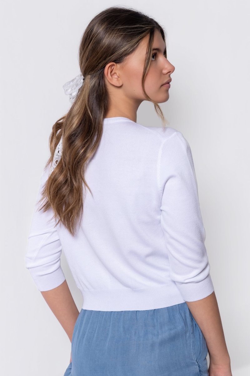 3/4 Sleeve Knit Cardigan (White)