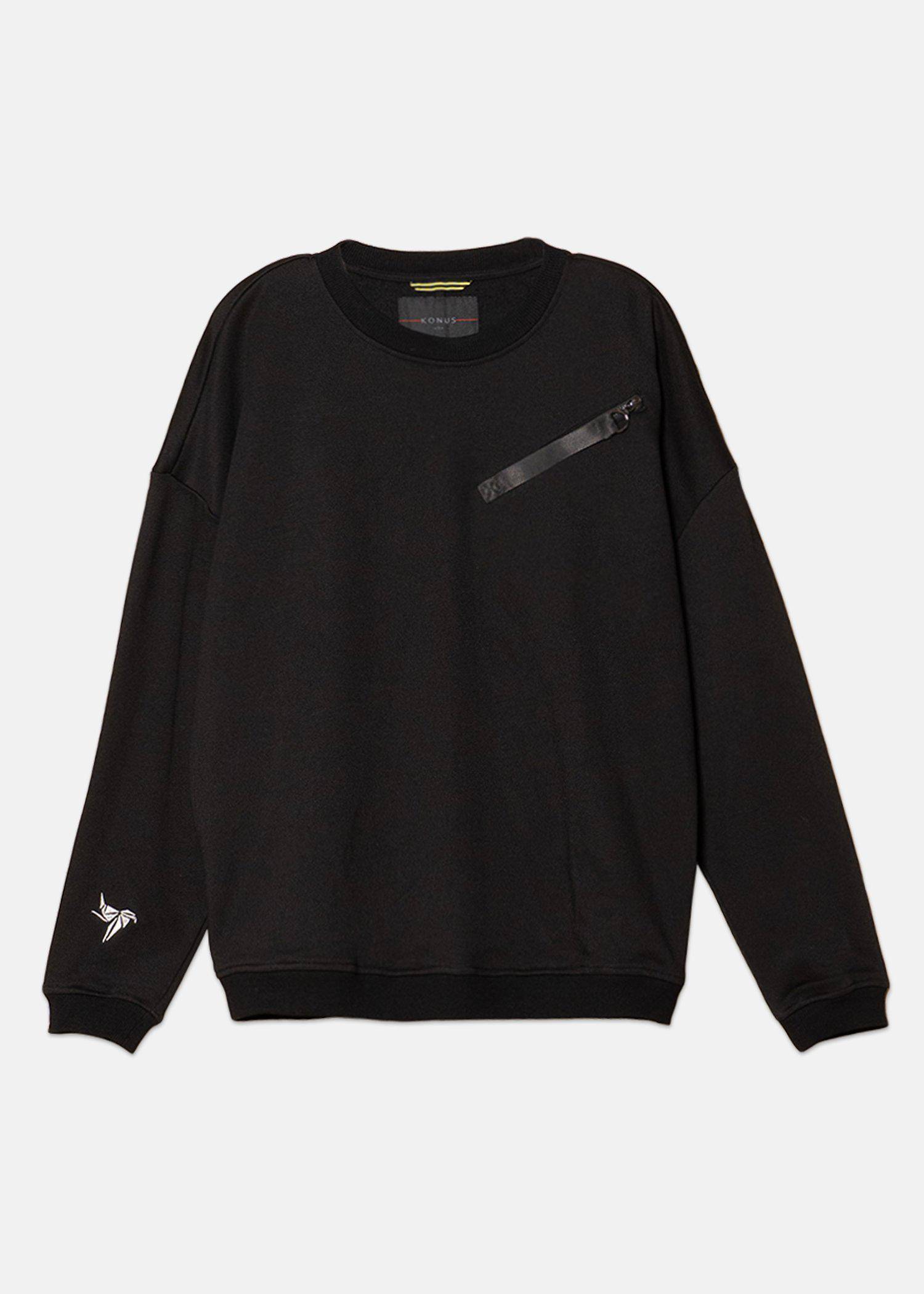 Konus Men's Zipper Chest Pocket Sweatshirt in Black