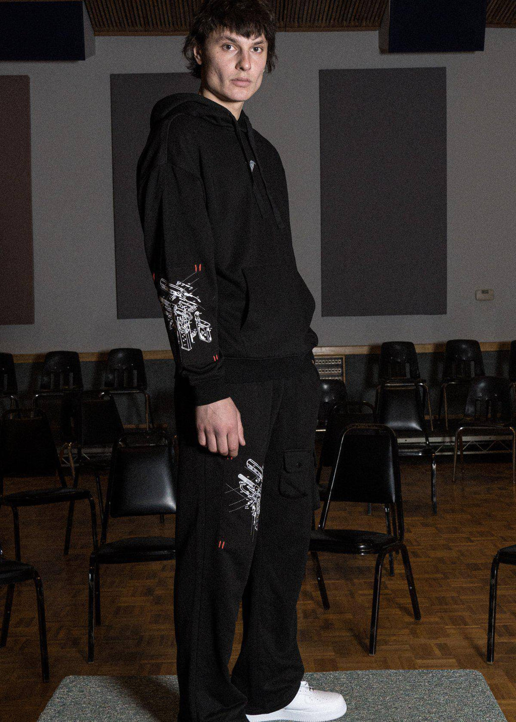 Konus Men's Logo Print Patch Hoodie in Black