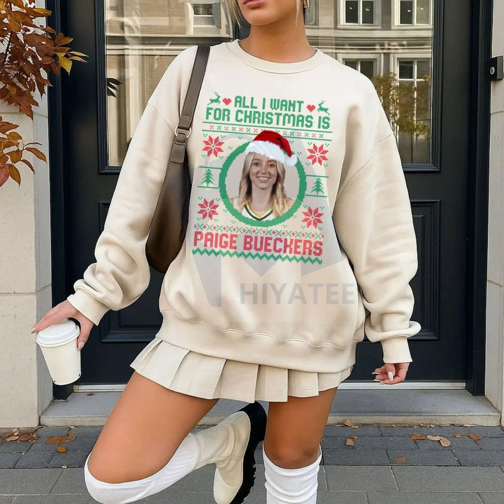 All I Want For Christmas is Paige Bueckers Sweatshirt: Basketball Fan Lover Unisex 100% Cotton Classic Fit, All Seasons NCAA Pullover