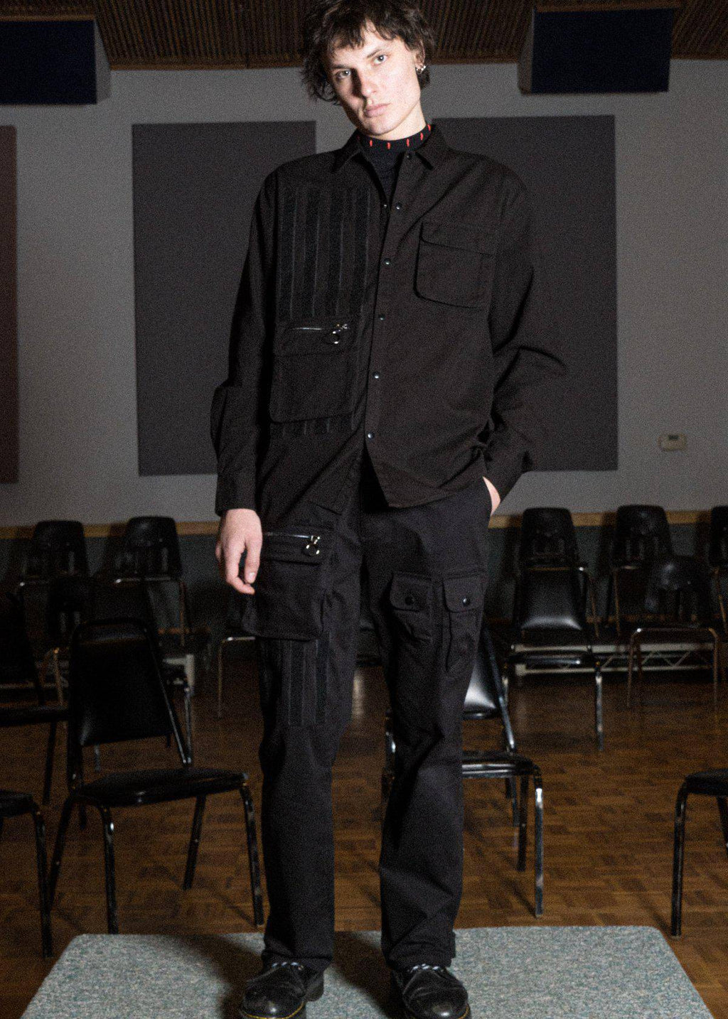 Konus Men's Canvas Shirt With Bellow Pockets in Black
