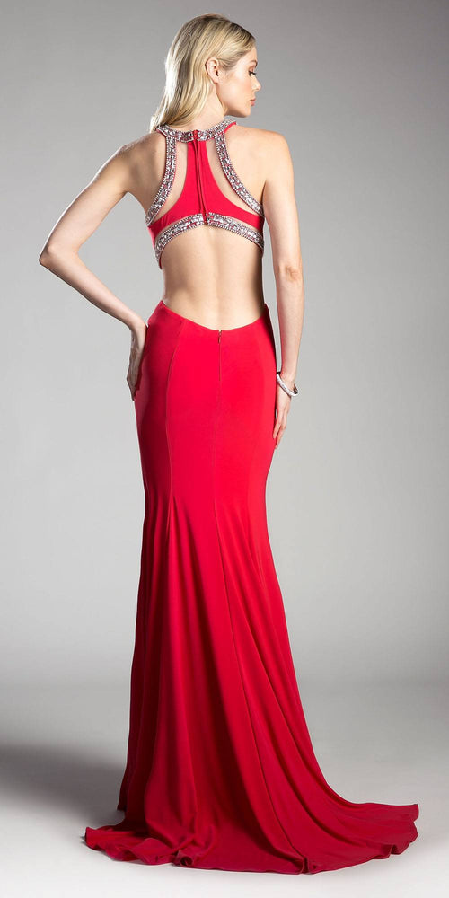 Cinderella Divine 62139 Beaded Cut Out Floor Length Dress