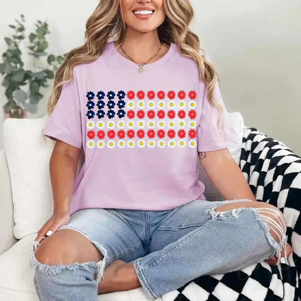 American Flag Daysies, Flowers Independence Day T-shirt