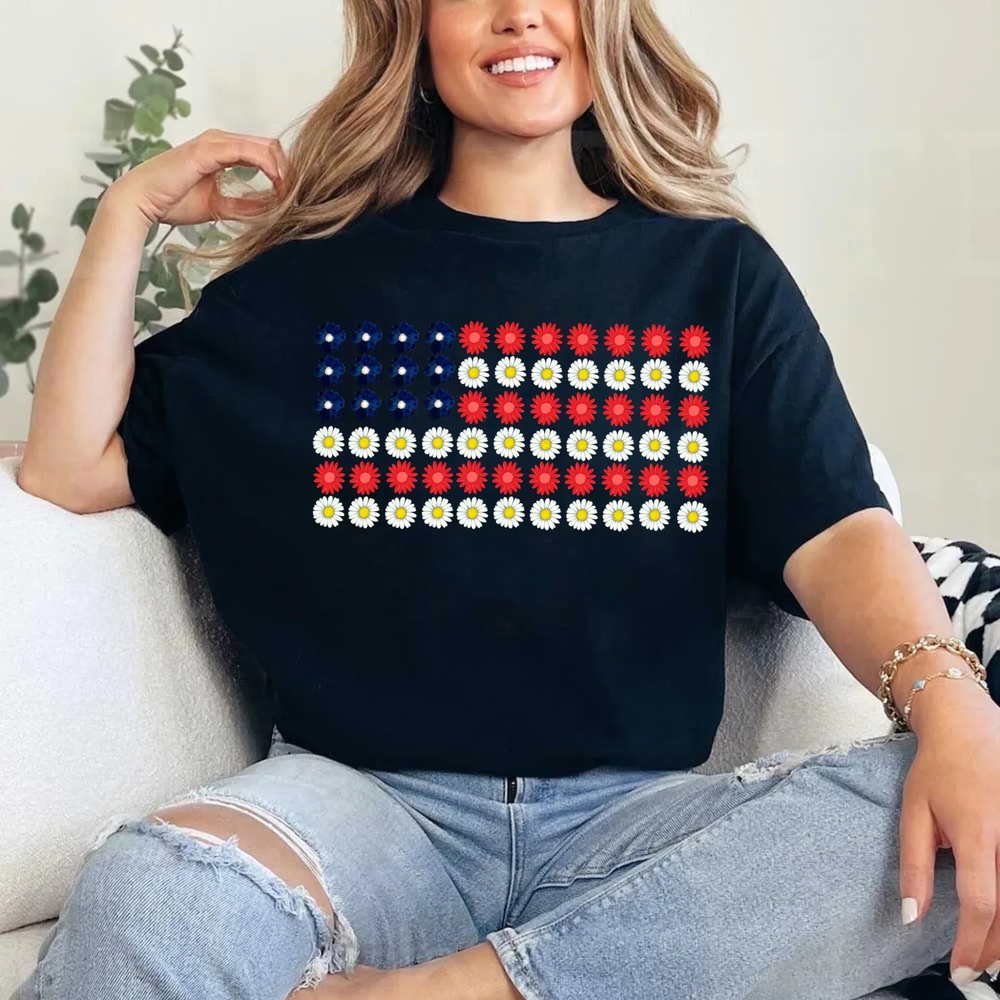 American Flag Daysies, Flowers Independence Day T-shirt
