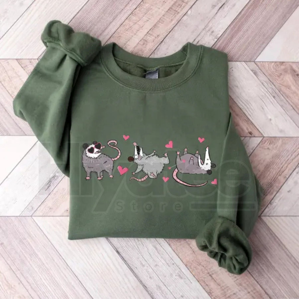 Funny Possum Valentine Sweatshirt: Cute Opossum Love Heart Crewneck Gift