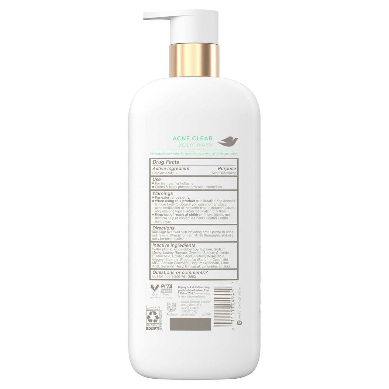 Dove Serum Body Wash Acne Clear for troubled skin with Salicylic Acid 18.5 Fl Oz
