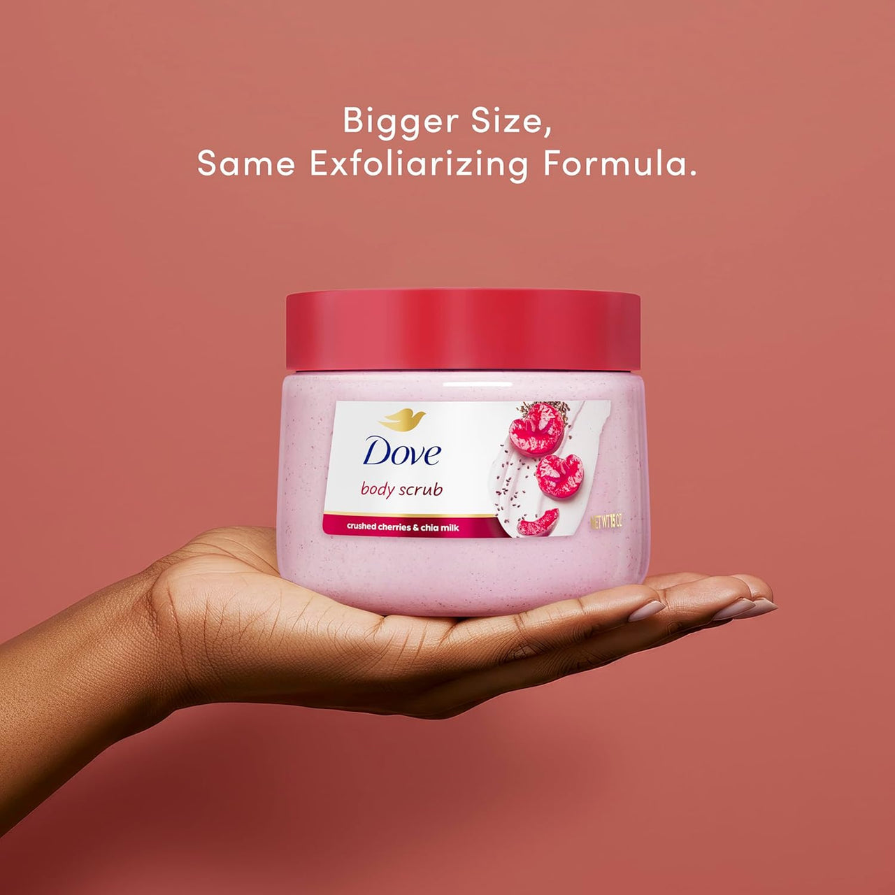 Dove Cherry & Chia Milk Body Scrub Exfoliates and Deeply Nourishes for Smooth, Radiant Skin 15 oz