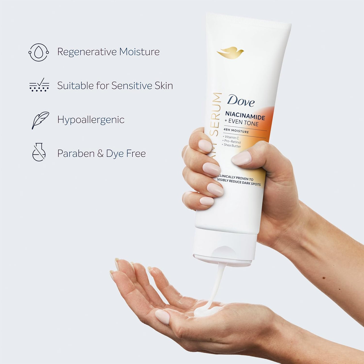 Dove Body Cream Serum Niacinamide + Even Tone for Dark Spots and Uneven Tone with Vitamin C, Pro-Retinol and Shea Butter Lotion, 8 oz