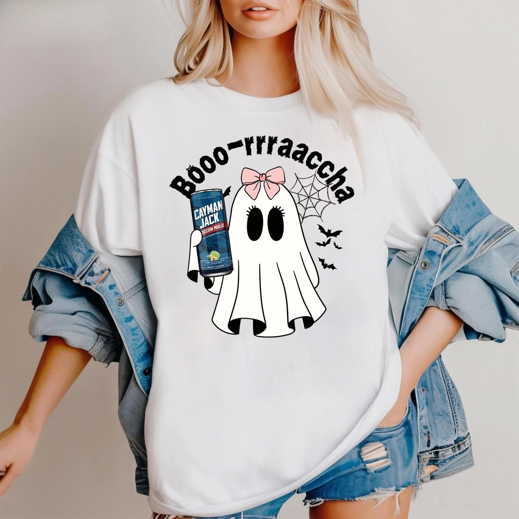 Cute Ghost "Boo" Halloween T-Shirt - Drinking Mexican Ghost Graphic Tee, Spooky Season Apparel