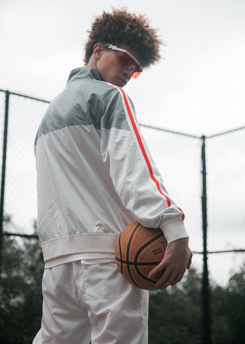 Blank State Men's Retro Swishy Track Jacket in White/Grey