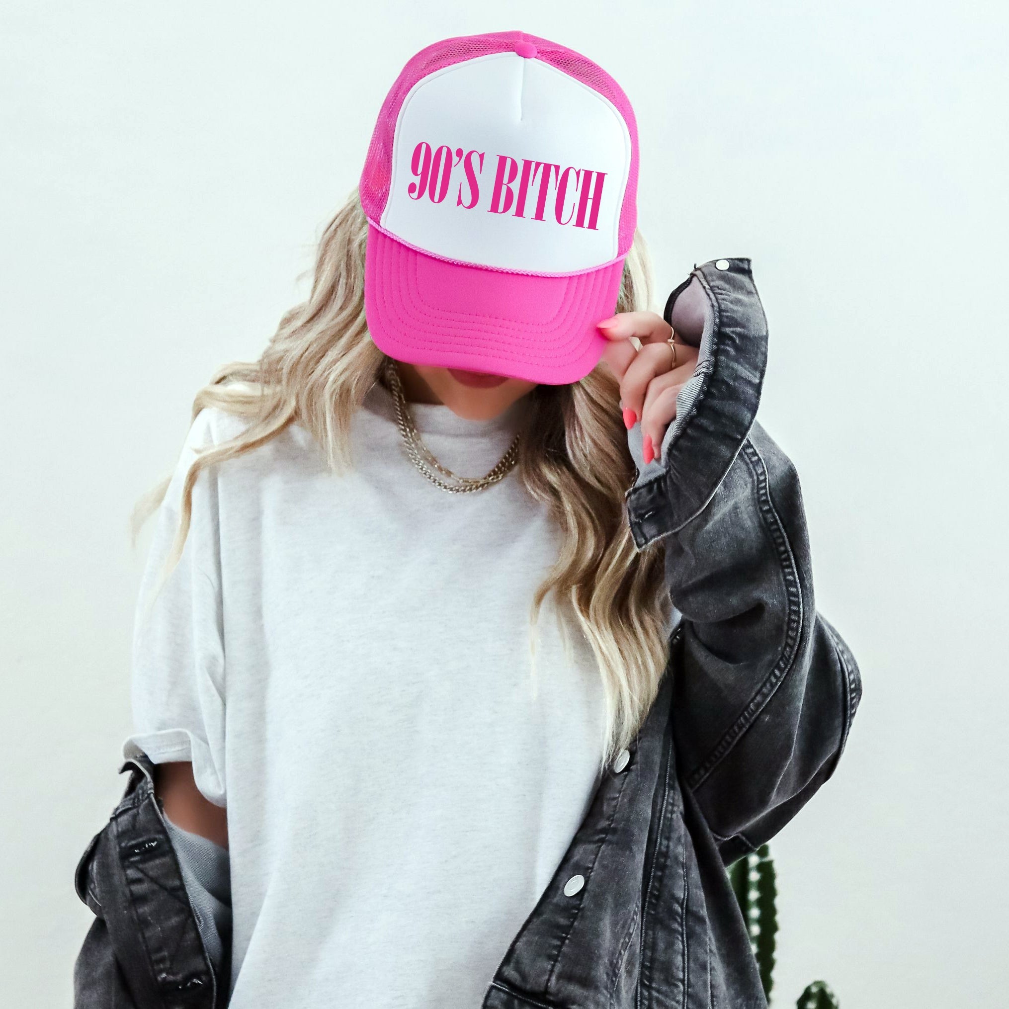 90s Bitch Sassy Funny Bold Retro Pop Culture Nostalgia Iconography Mashup Trucker Hat