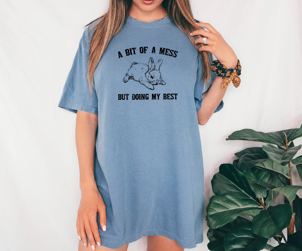 A Bit Of A Mess, Doing My Best Cute Bunny Rabbit Meme Graphic Comfort Colors Tee