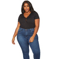 Plus Size Women's Ribbed V Neck Short Sleeve Bodysuit
