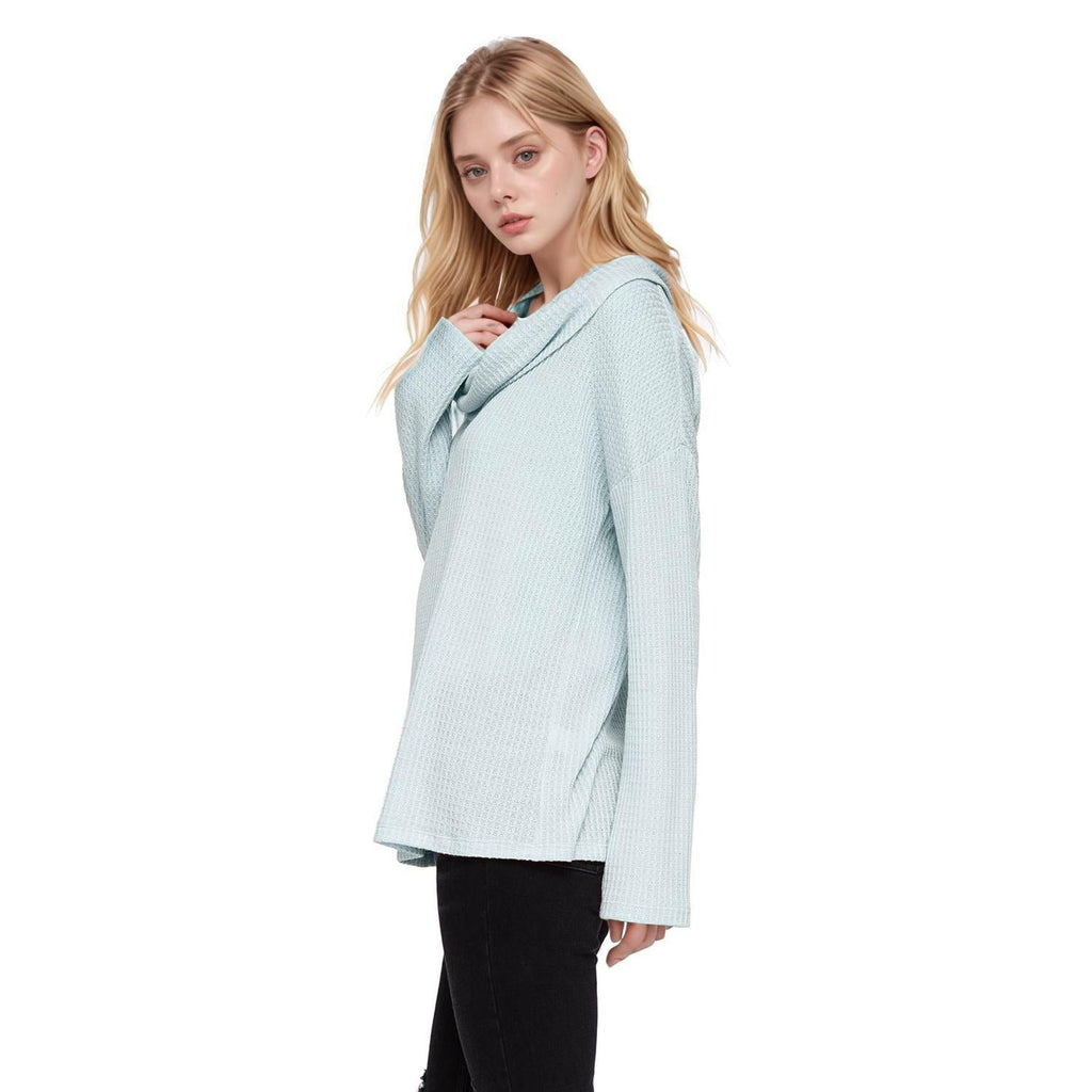 Pleione Draped Cowl Neck Top in Dusty Blue