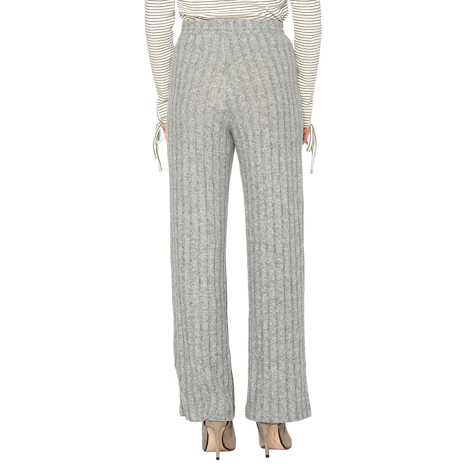 Pleione Women's High Waist Ribbed Knit Straight Pants