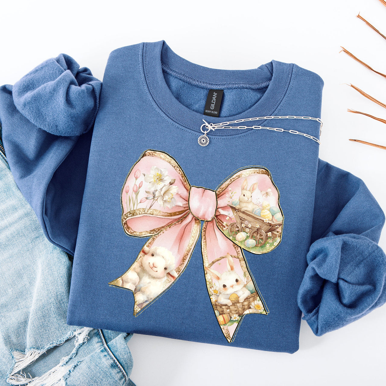Adorable Bow Ribbon Easter Bunny Jesus Rabbit Holiday Celebration Ensemble Sweatshirt
