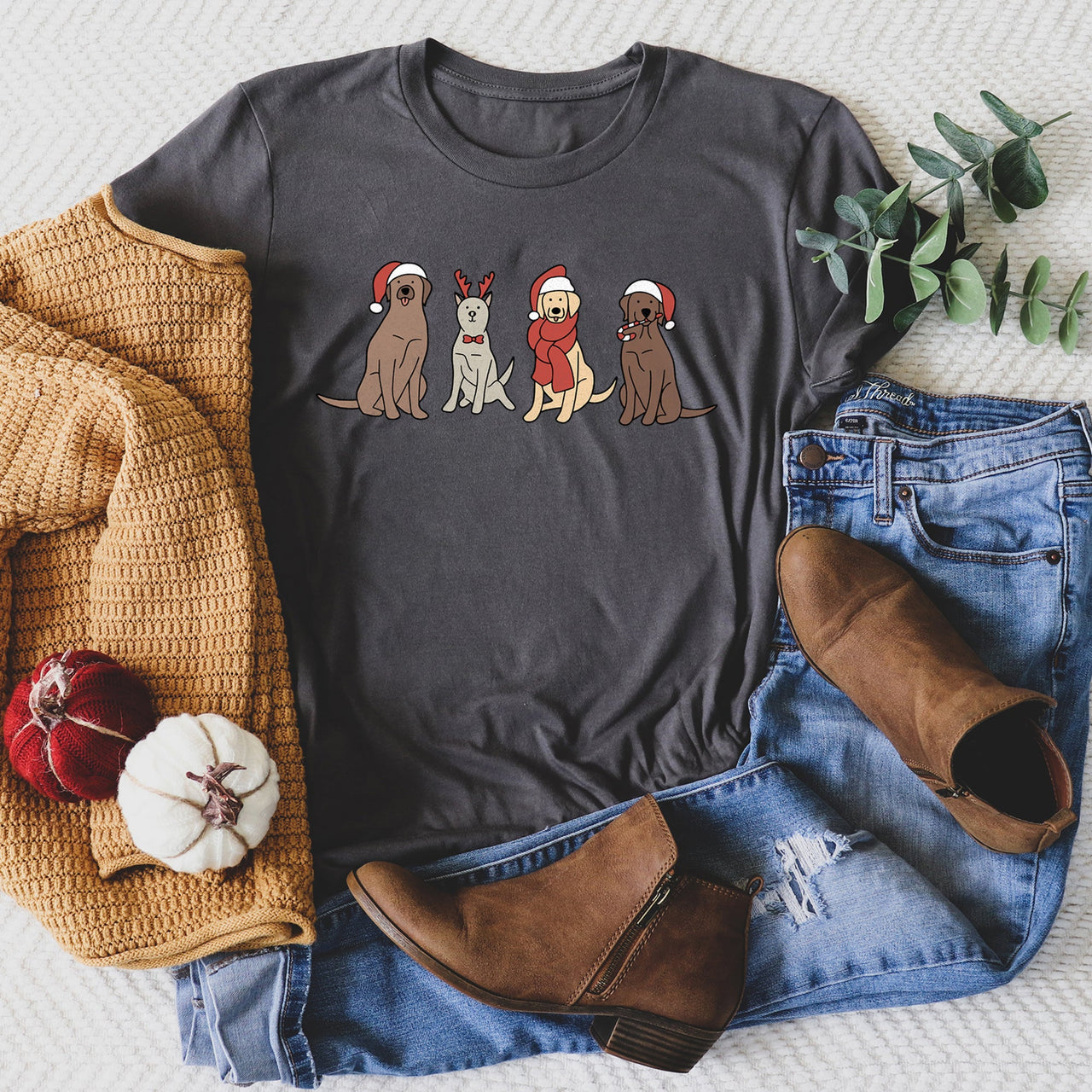 Adorable Christmas Dogs, Reindeer, Santa Graphic Tee For Holiday Joy And Cozy Comfort
