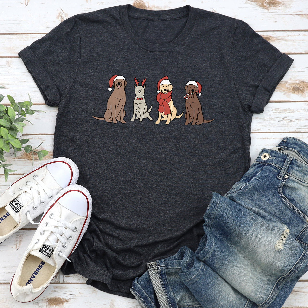 Adorable Christmas Dogs, Reindeer, Santa Graphic Tee For Holiday Joy And Cozy Comfort