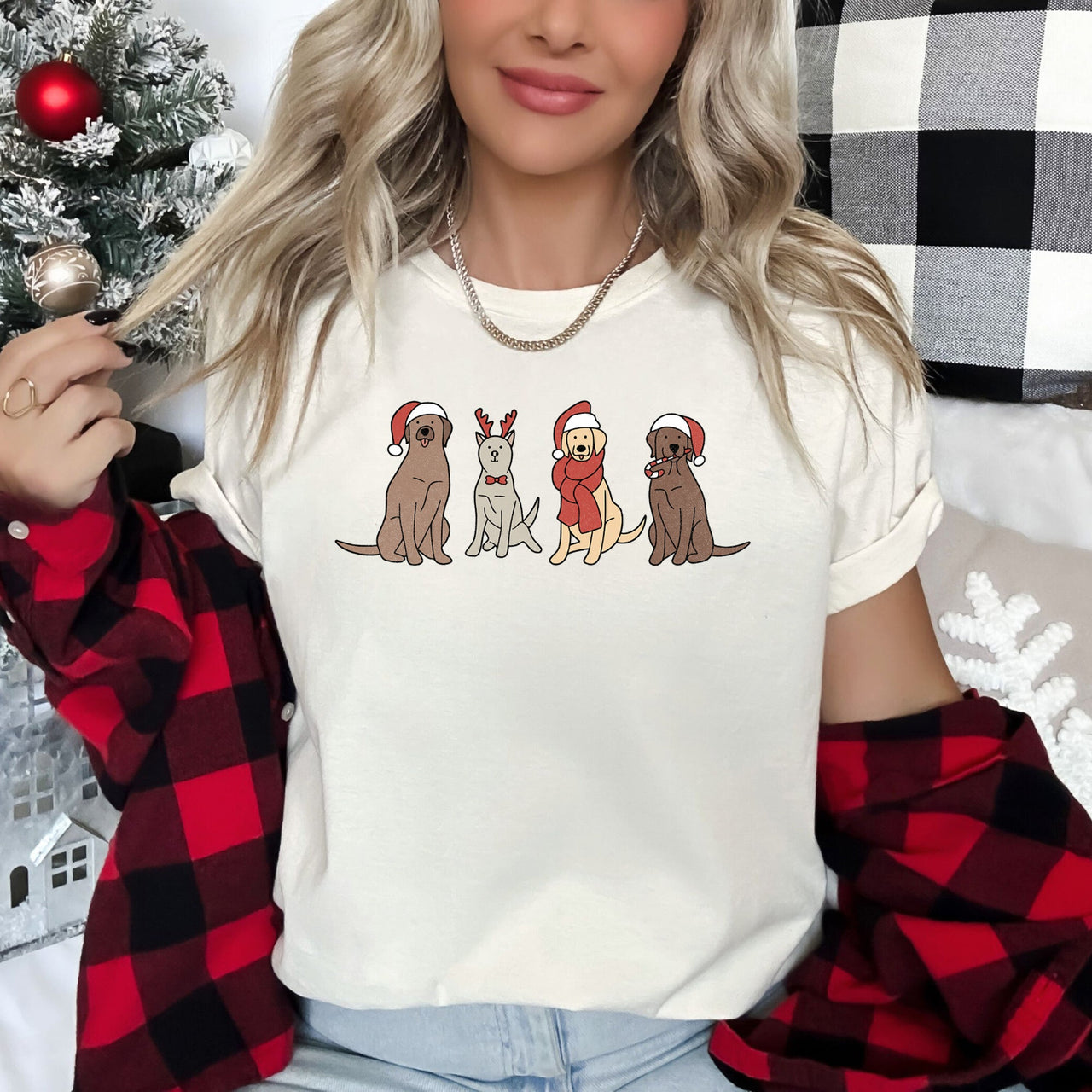 Adorable Christmas Dogs, Reindeer, Santa Graphic Tee For Holiday Joy And Cozy Comfort