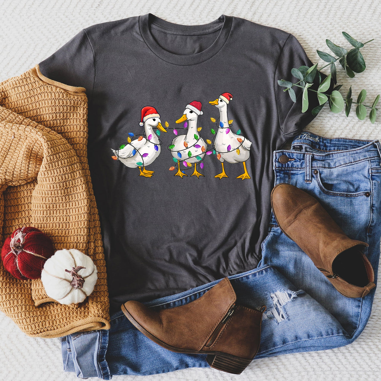 Adorable Christmas Ducks Santa Farmlife Limited Edition Cozy Vintage Graphic Tee
