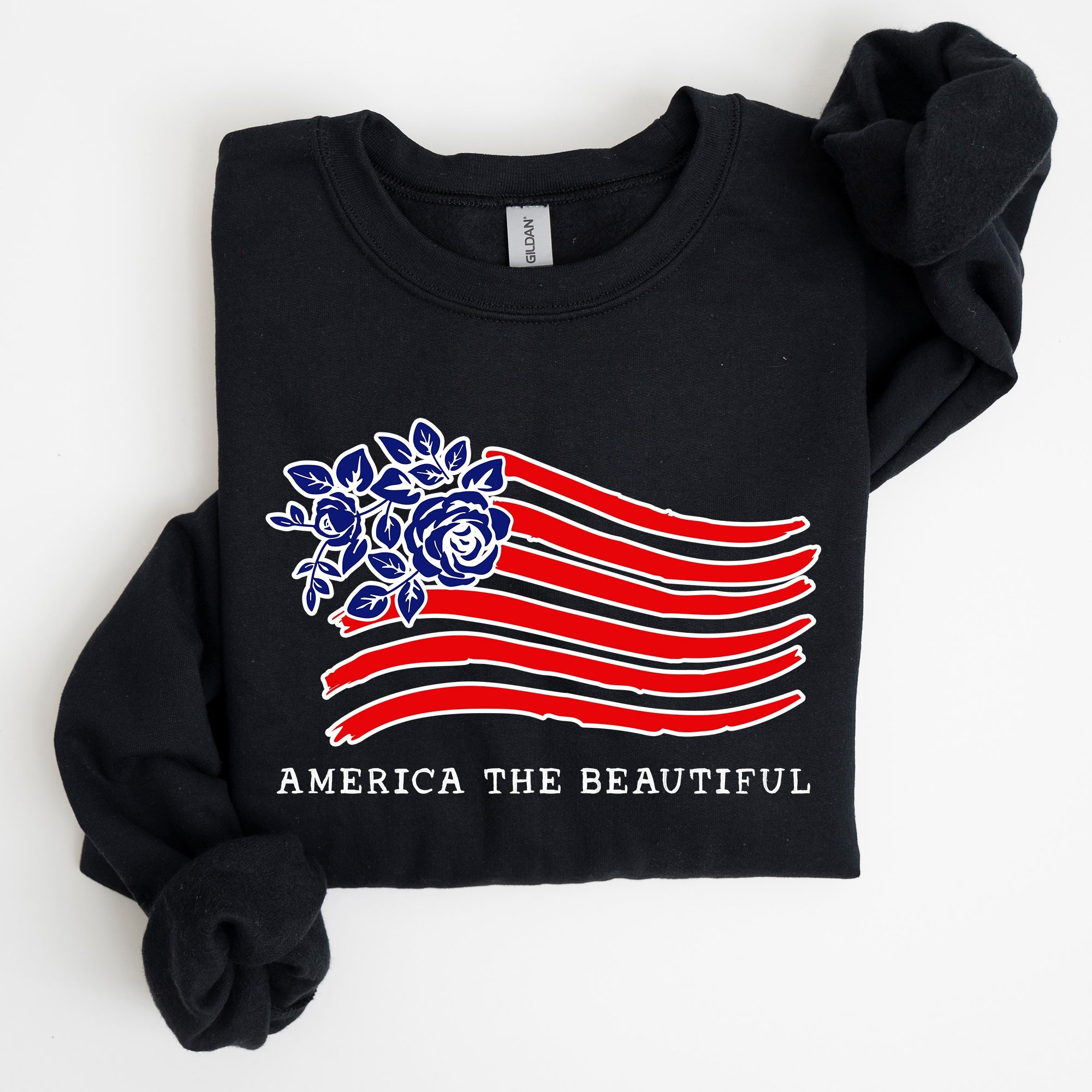 America The Beautiful Flower Flag Patriotic Floral Banner Emblem Design Sweatshirt