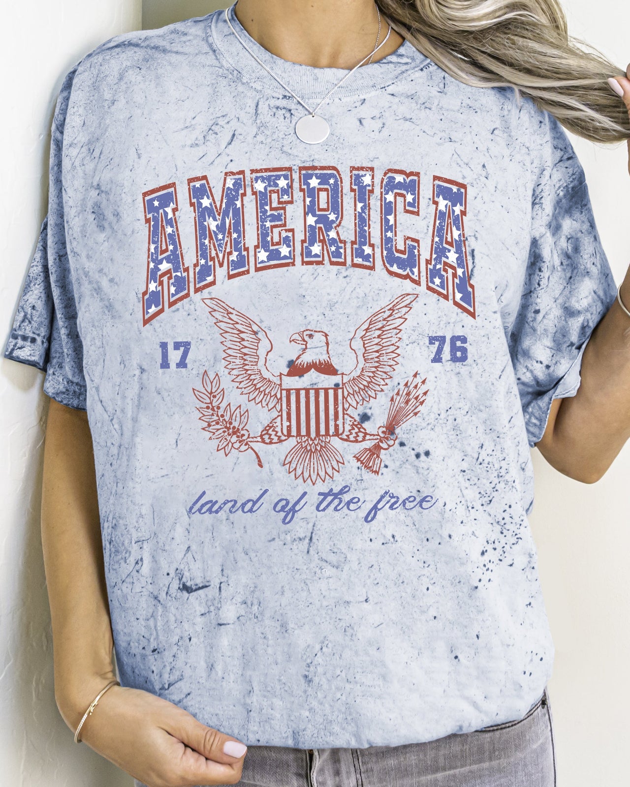 America Land Of The Free Eagle 1776 Independence Day Stars Stripes Patriotic Color Blast Comfort Colors Tee