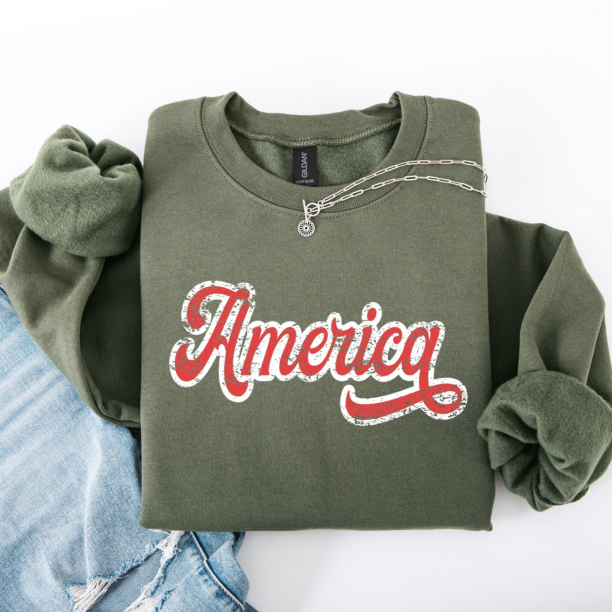 America 4th Of July Patriotic USA Red White Varsity Retro Vintage Emblem Sweatshirt