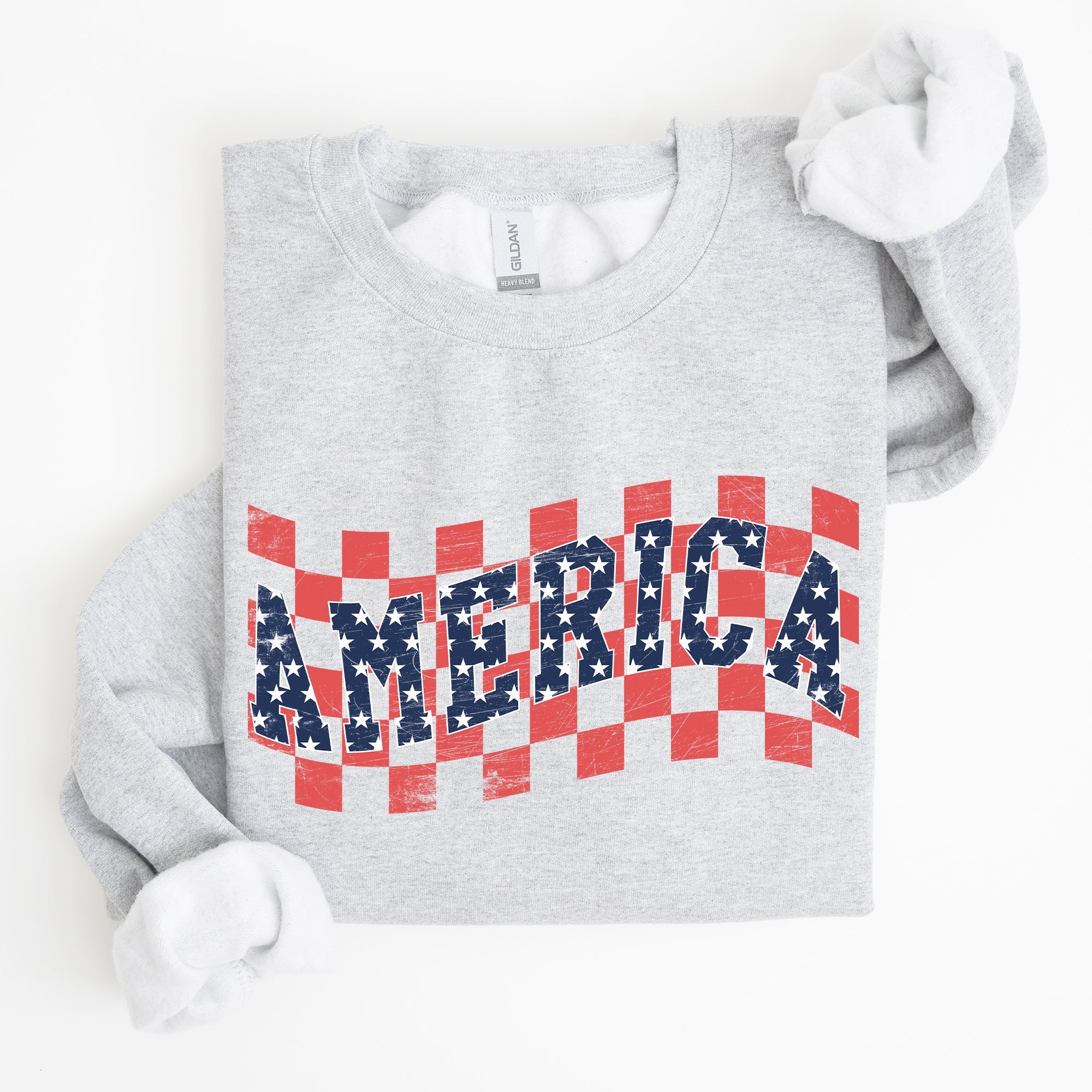 America Retro Patriotic USA Checkered Vintage Americana Flag Inspired Sweatshirt
