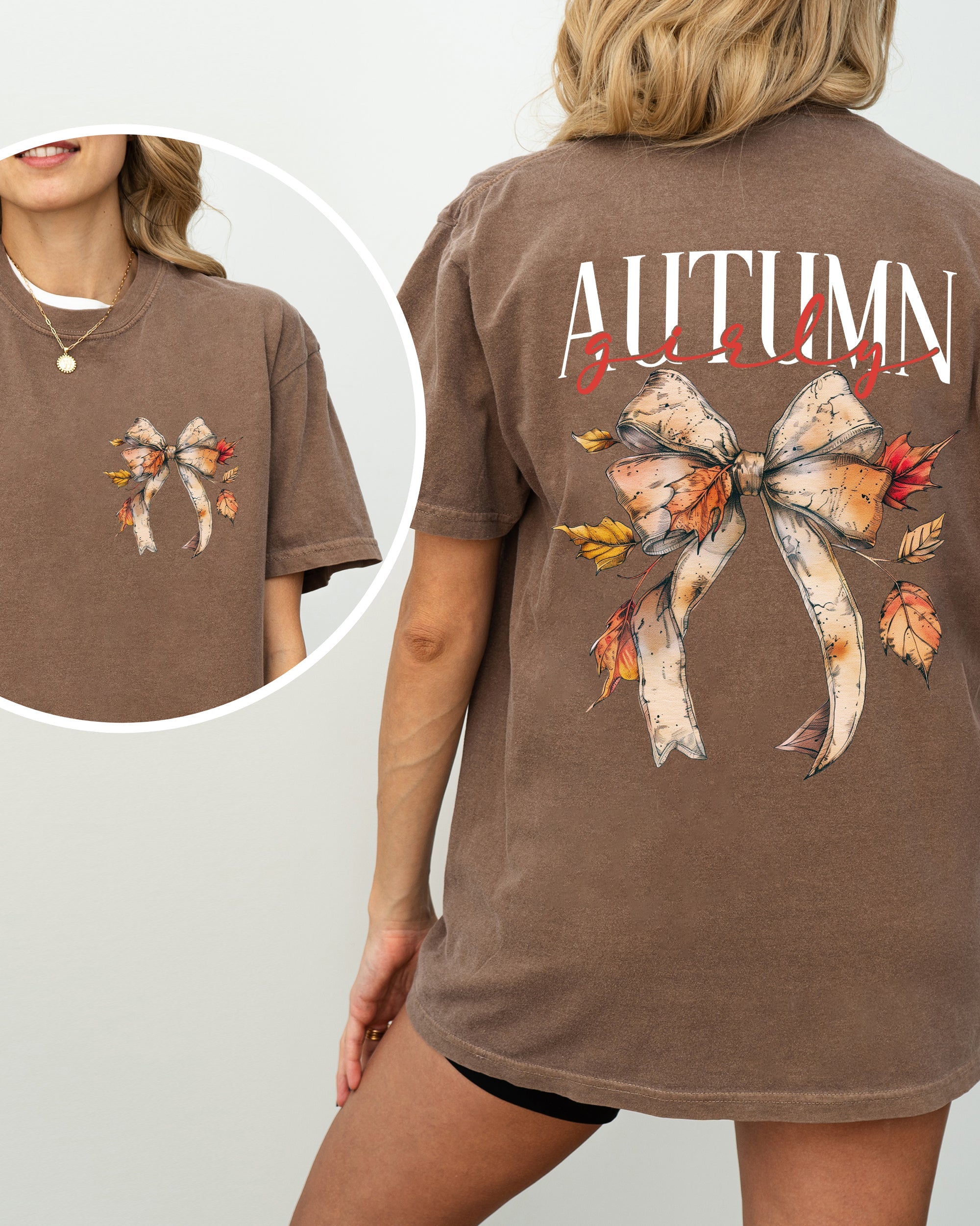 Autumn Girly Fall Leaves Foliage Pumpkin Spice Latte Coffee Thanksgiving Comfort Colors Tee