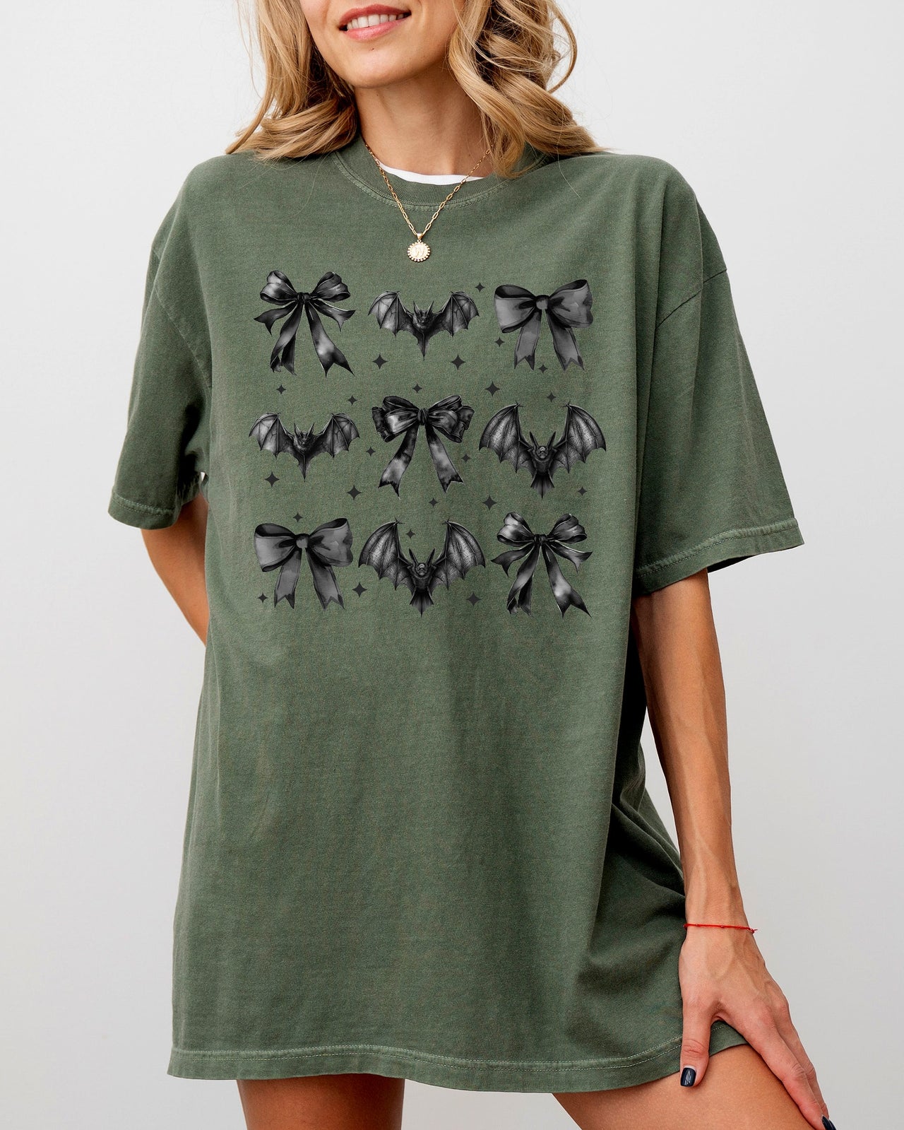 Bats and Black Bows Vampire Coquette Gothic Ribbons Lace Fangs Comfort Colors Tee