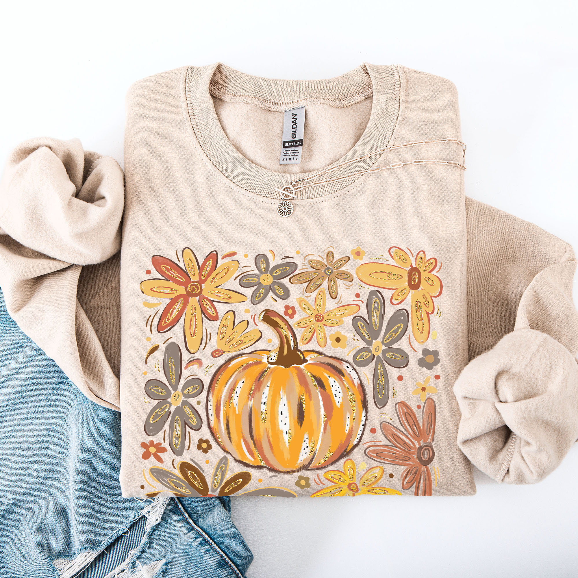 Beautiful Pumpkin Autumn Flowers Watercolor Floral Pattern With Rustic Harvest Vibes Sweatshirt