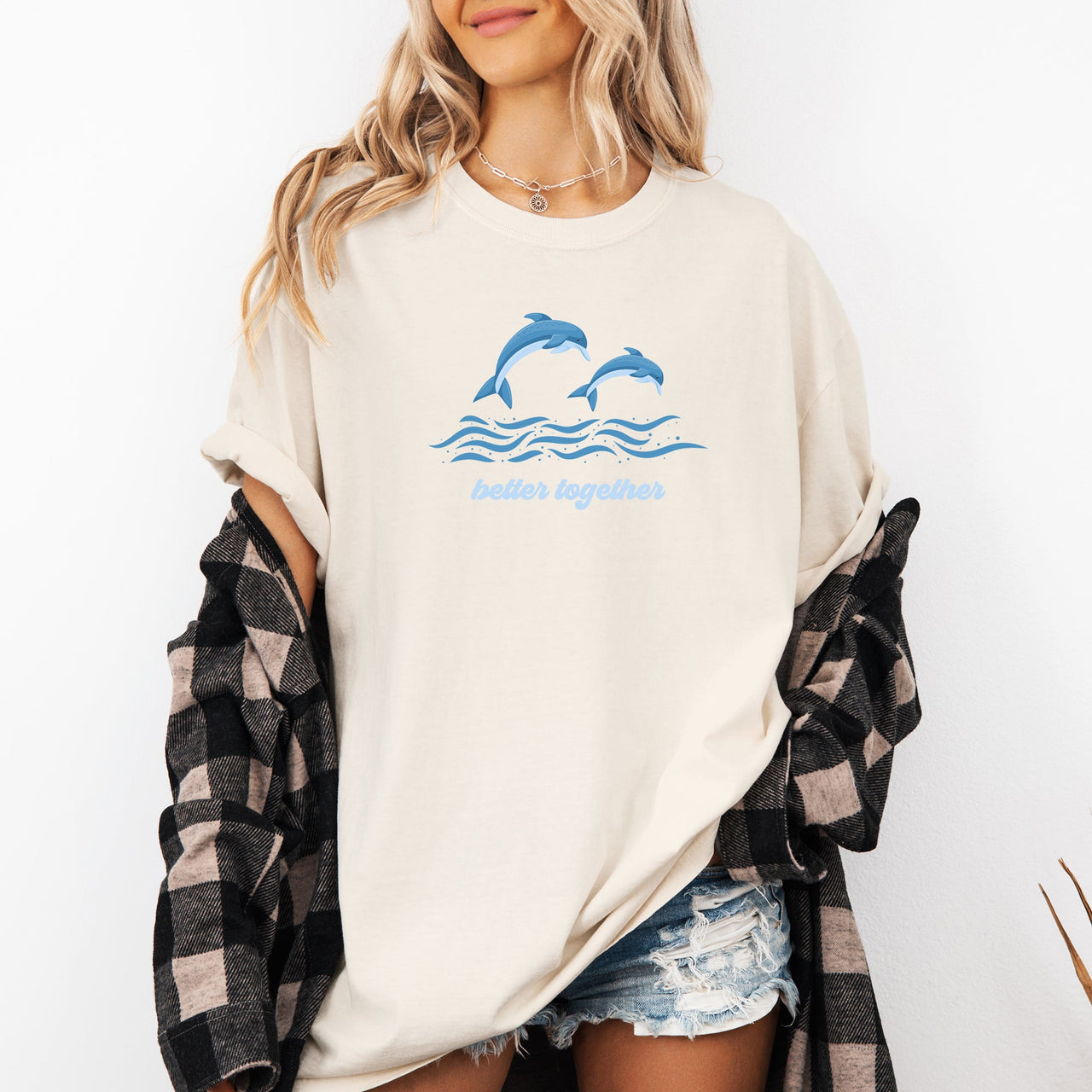 Better Together Dolphins Minimalist Beach Summer Ocean Marine Life Sea Coastal Breeze Sunset Comfort Colors Tee