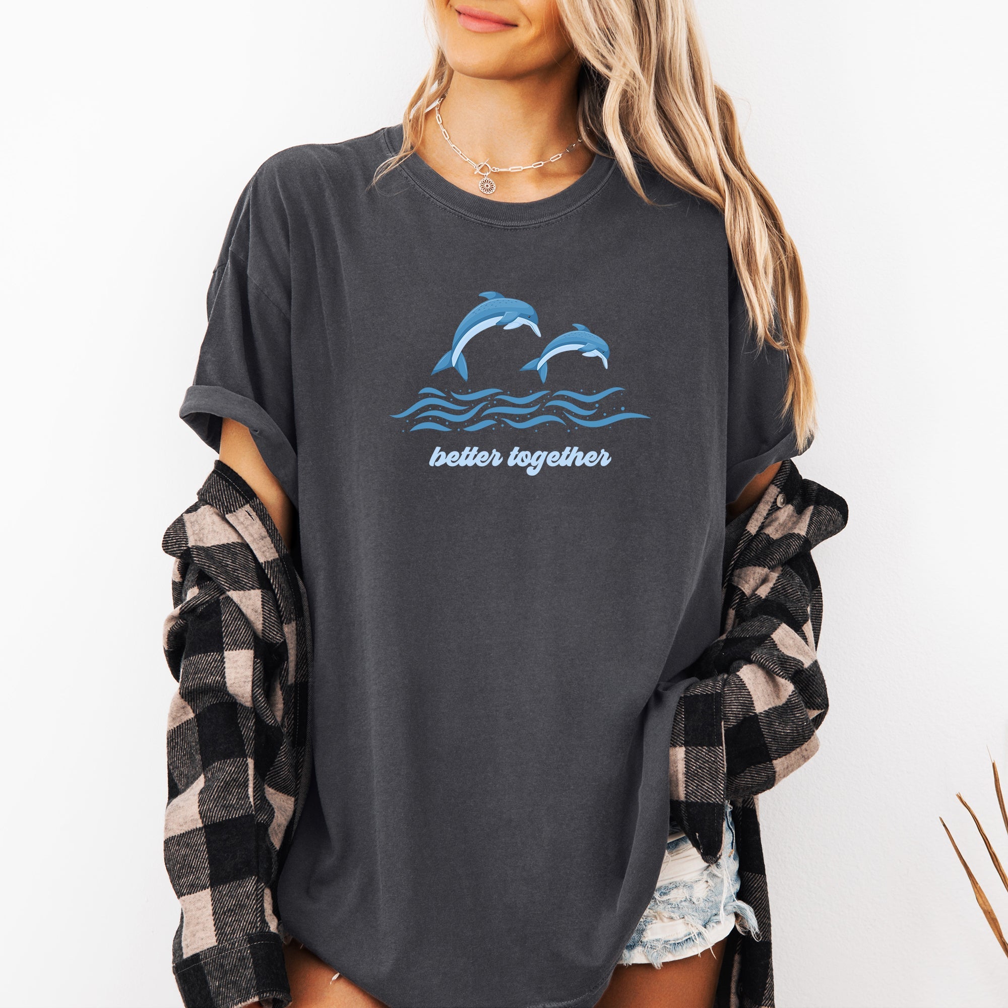 Better Together Dolphins Minimalist Beach Summer Ocean Marine Life Sea Coastal Breeze Sunset Comfort Colors Tee