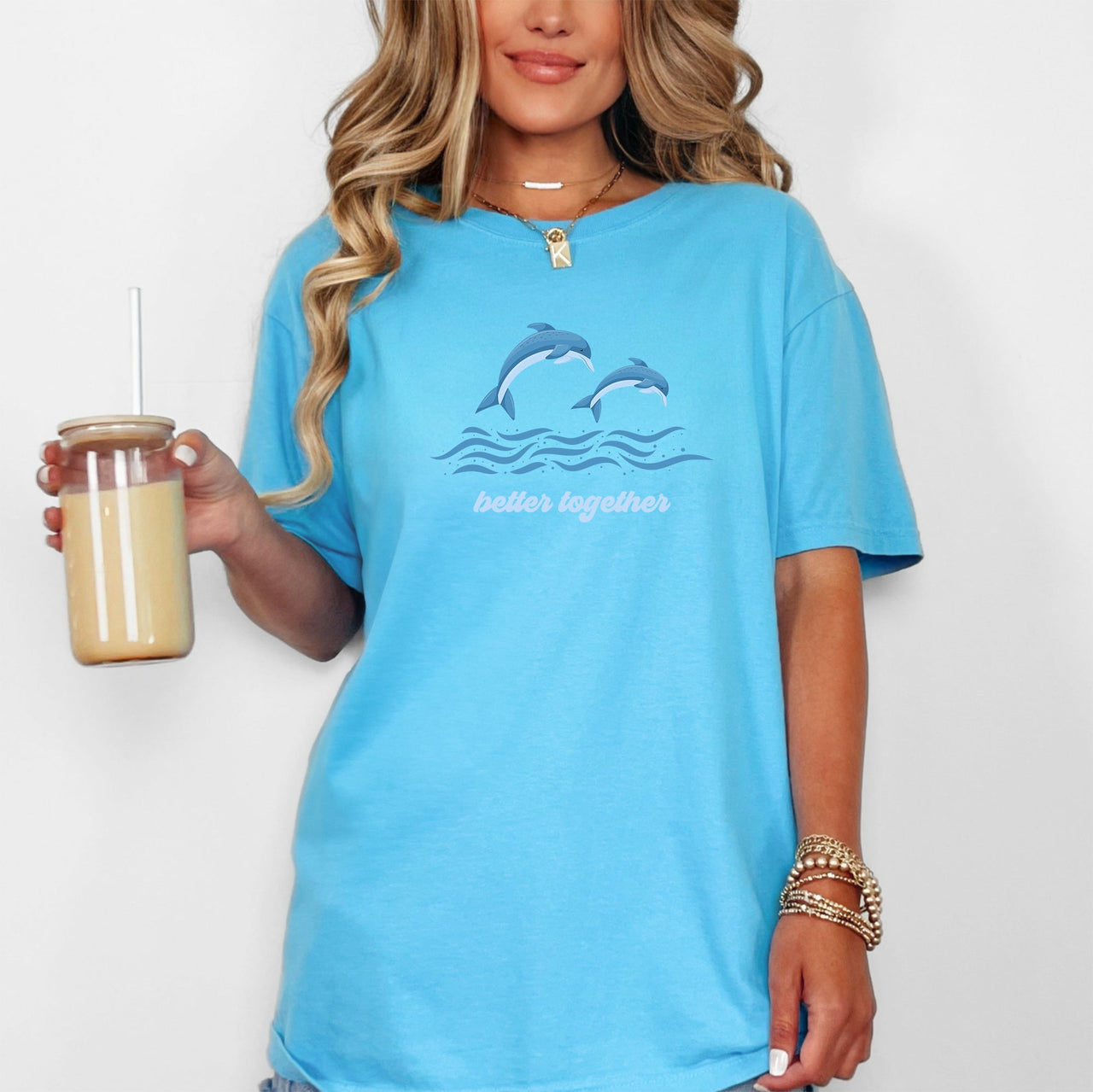 Better Together Dolphins Minimalist Beach Summer Ocean Marine Life Sea Coastal Breeze Sunset Comfort Colors Tee