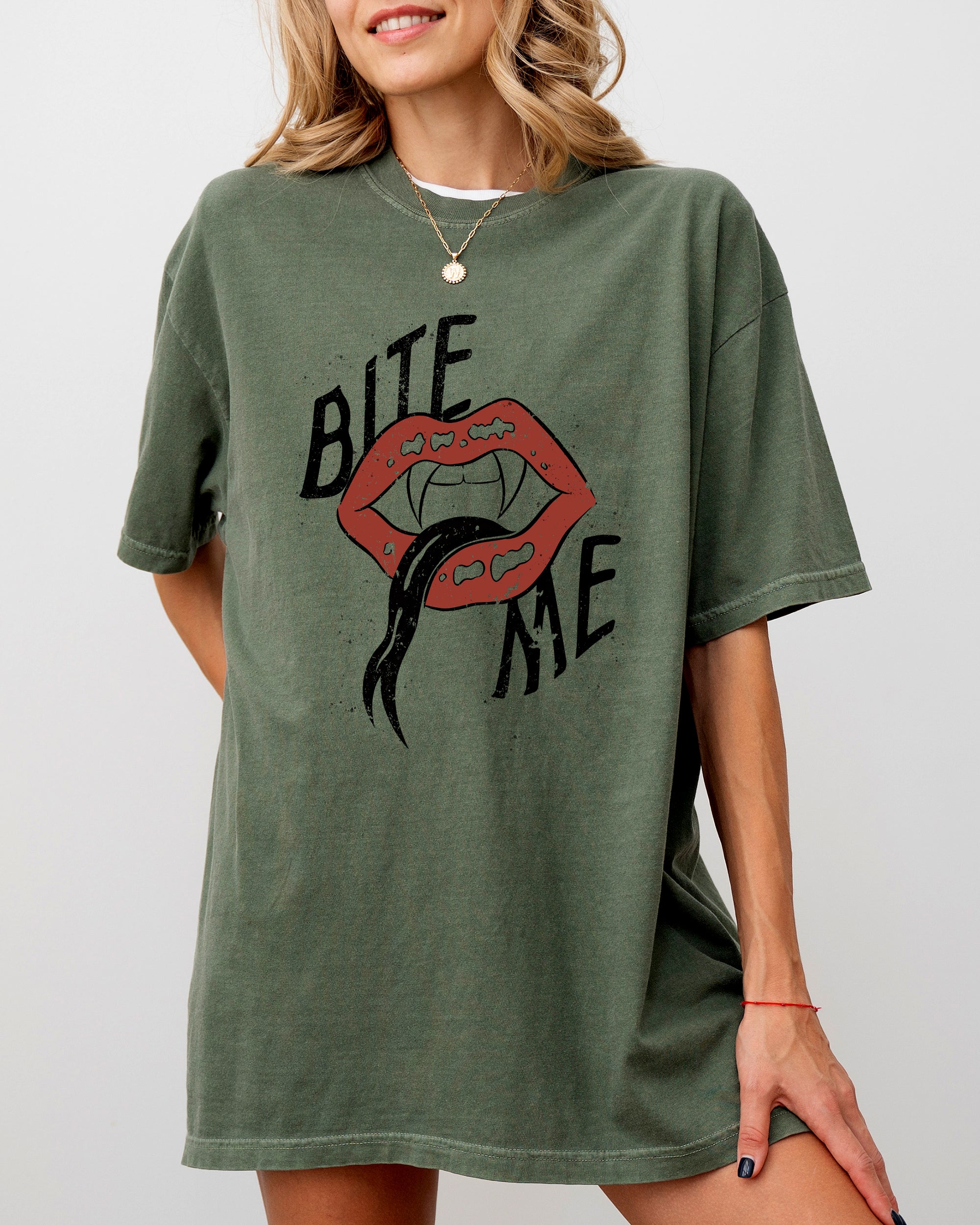Bite Me Lips Vampire Funny Sexy Crude Sarcastic Vulgar Edition Comfort Colors Tee