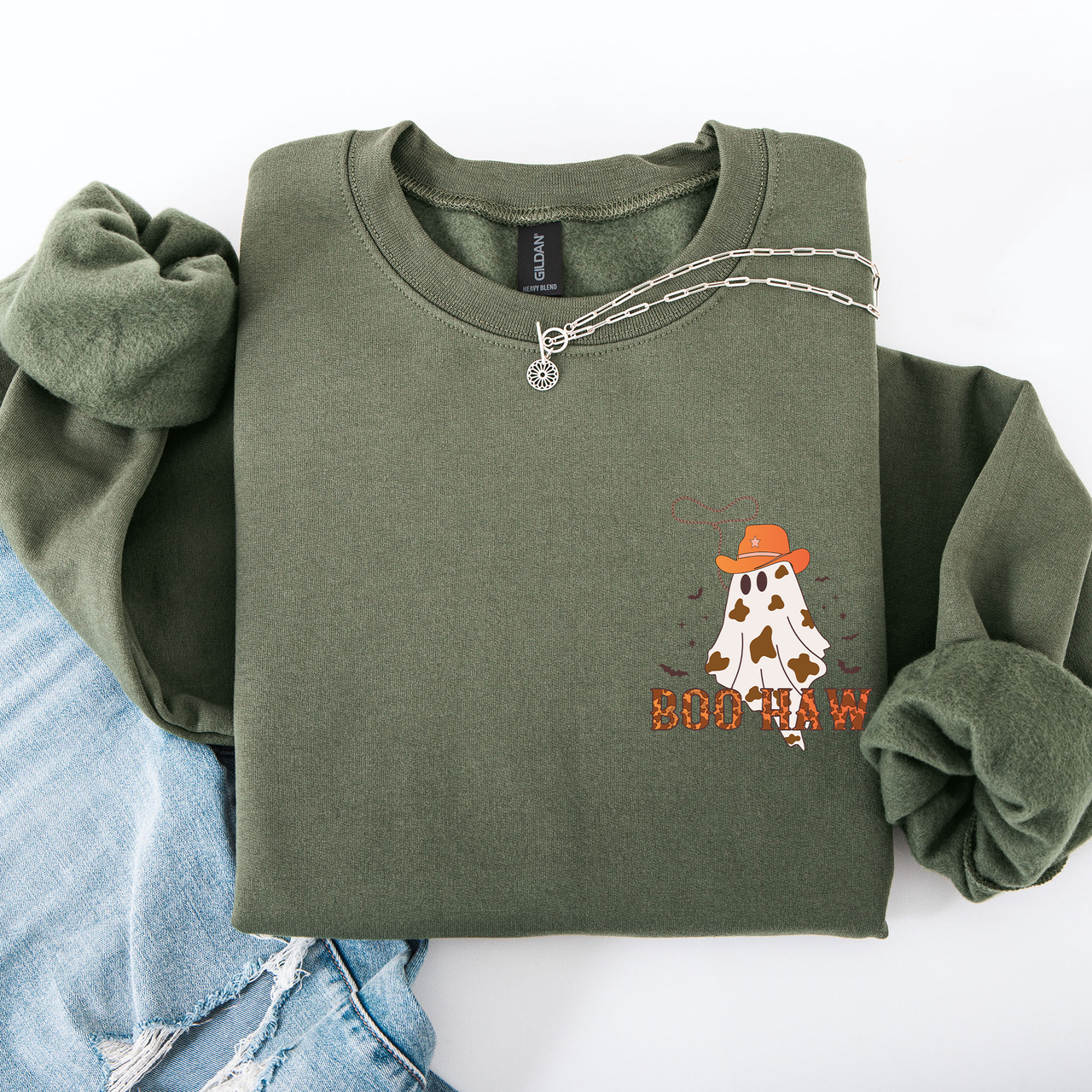 Boo Haw Cowboy Western Halloween Spirit Cozy Fall Favorite For Autumn Nights And Spooky Season Wear Pocket Sweatshirt