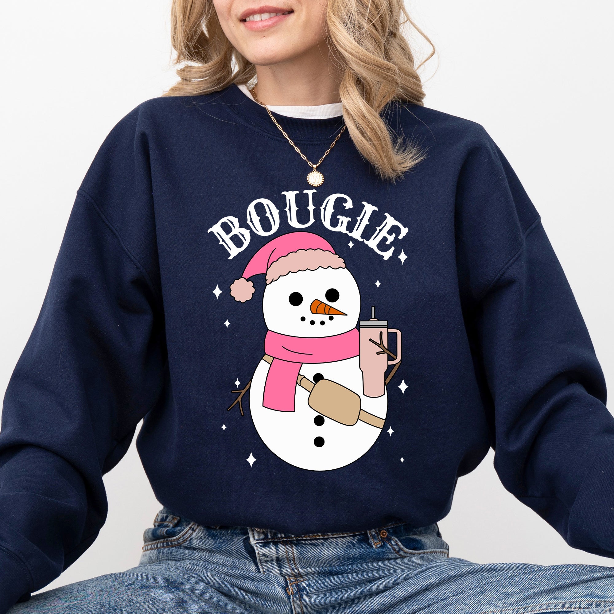 Bougie Snowman Christmas Santa Winter Snow Xmas Holiday Cheer Festive Cozy Classic Sweatshirt