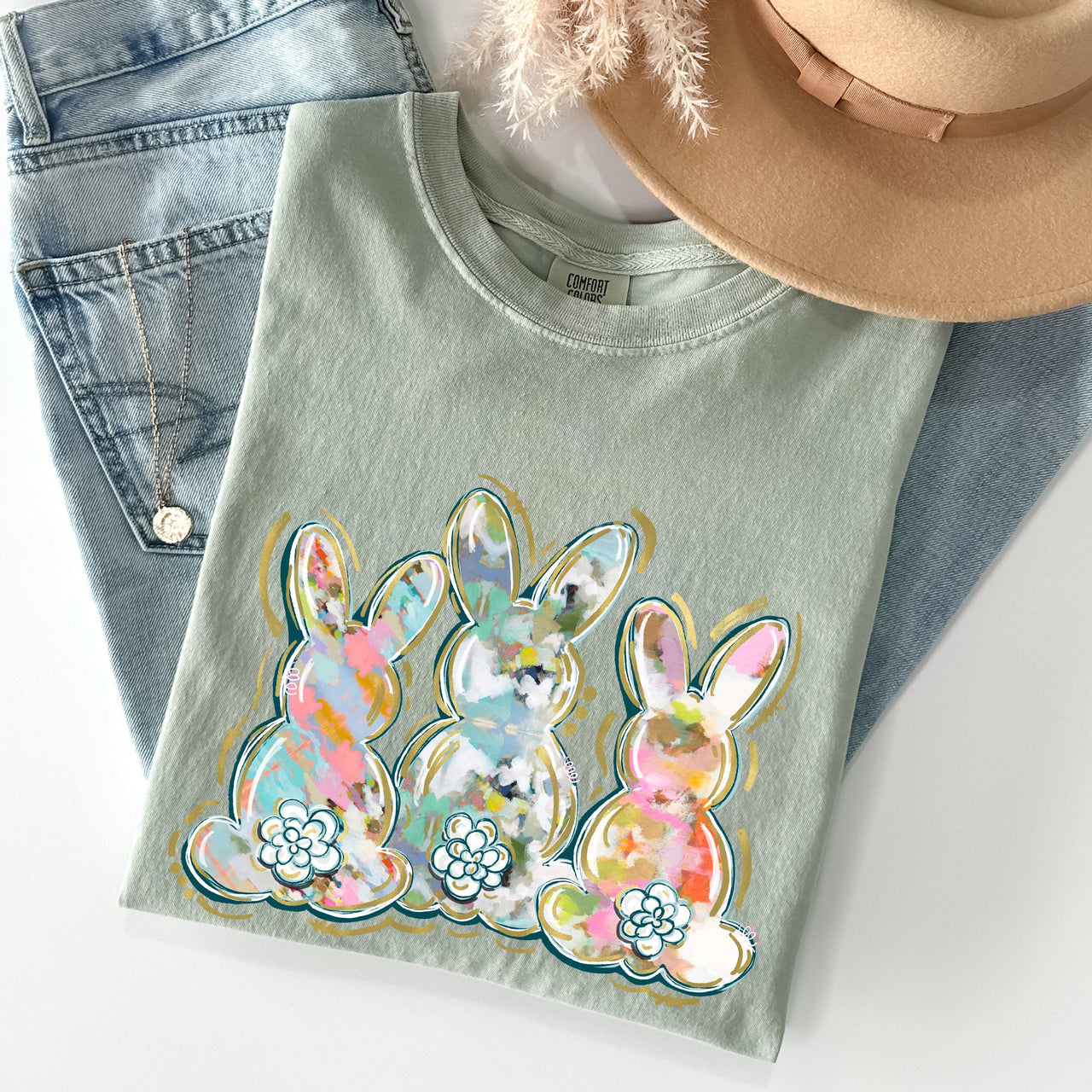 Brushstroke Easter Peter Cottontail Watercolor Illustration Art Print Comfort Colors Tee
